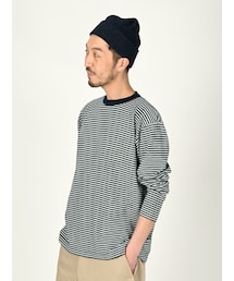 お値下げしました⭐︎ 45R ボーダー天竺のノースリーブトップ（インディゴ） 45R（フォーティファイブアール）の「天竺ボーダーの908