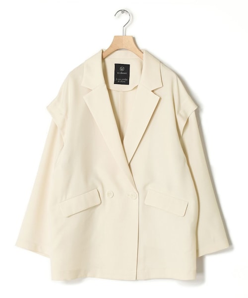 w closet(ダブルクローゼット)の「★先行予約★W前ドロップショルダー袖取り外しテーラードジャケット【4月上旬入荷】(ジャケット/アウター・レディース・エクリュ/ベージュ/ネイビー/ベージュチェック・FREE)」の1枚目の写真