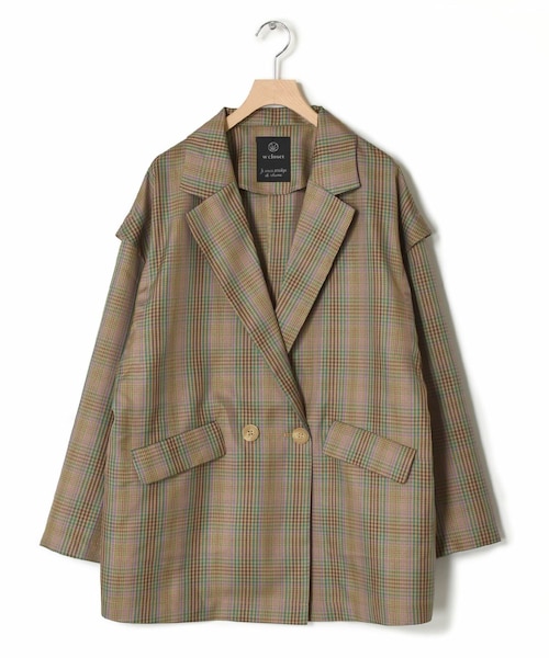 w closet(ダブルクローゼット)の「★先行予約★W前ドロップショルダー袖取り外しテーラードジャケット【4月上旬入荷】(ジャケット/アウター・レディース・エクリュ/ベージュ/ネイビー/ベージュチェック・FREE)」の4枚目の写真