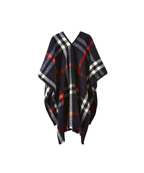 gracegift（グレースギフト）の「名媛感 韓國格紋毛料開襟披肩式圍巾（ファッション雑貨・レディース・藍・F）」の2枚目の写真