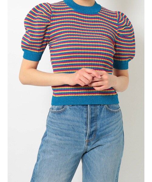 jouetie（ジュエティ）の「パワショルリブニット（ニット/セーター・ミックス/パープル/アイスブルー/ピンク/グリーン/ブラック・M）」の12枚目の写真