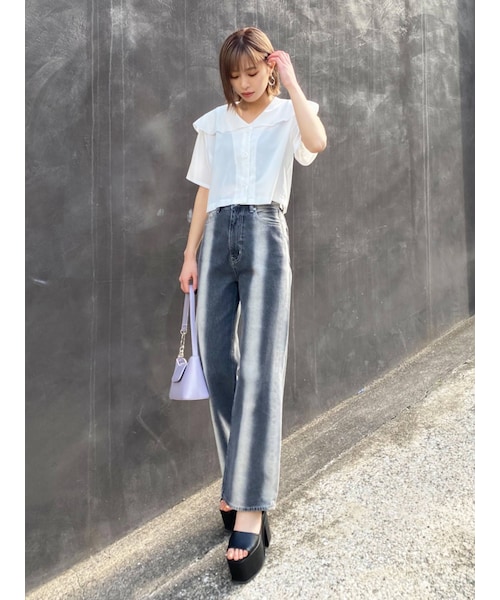 EMODA(エモダ)の「ストライプカラールーズジーンズ(デニムパンツ・ブルー/ブラック・S/M)」の10枚目の写真
