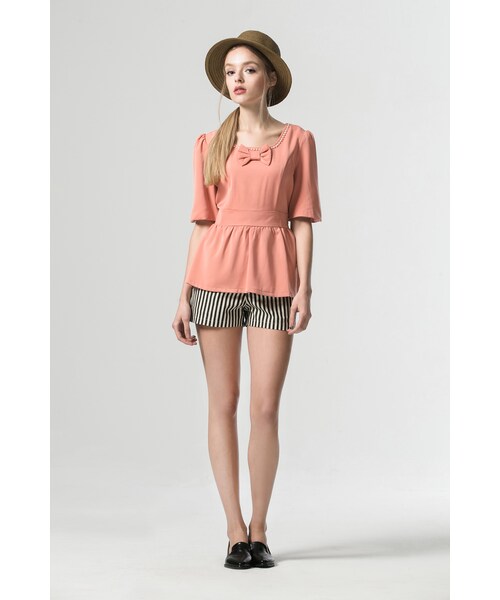 Life8（ライフエイト）の「英倫風簡約感直條紋短褲（パンツ・レディース・灰白條紋/黑白條紋・S/M/L/XL）」の11枚目の写真