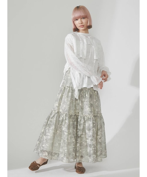merry jenny（メリージェニー）の「fog lace sheer tiered skirt（スカート・ブラウン/ベージュ・F）」の8枚目の写真