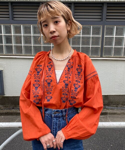 CIAOPANIC（チャオパニック）の「80ボイル刺繍ブラウス（シャツ/ブラウス・レディース・オレンジ/グリーン/ブラック・F）」の2枚目の写真