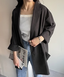 ★マッシモドゥッティ★ リネンWブレストジャケット 茶 リネン Massimo Dutti(マッシモドゥッティ) アウター(レディース