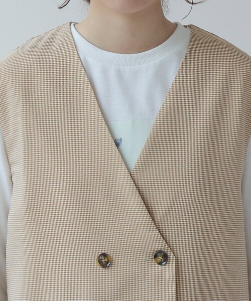 frames RAY CASSIN（フレームスレイカズン）の「ダブル釦ノーカラージレ セットアップ着用可（ジャケット/アウター・レディース・クロ/ベージュ/イエロー系/グリーン系・FREE）」の12枚目の写真
