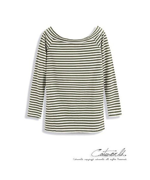 catworld（キャットワールド）の「一字領條紋棉T（その他・レディース・黑/軍綠/深藍・M/L/XL）」の4枚目の写真
