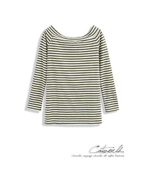 catworld（キャットワールド）の「一字領條紋棉T（その他・レディース・黑/軍綠/深藍・M/L/XL）」の5枚目の写真
