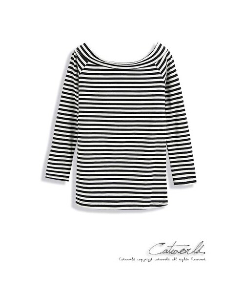 catworld（キャットワールド）の「一字領條紋棉T（その他・レディース・黑/軍綠/深藍・M/L/XL）」の10枚目の写真