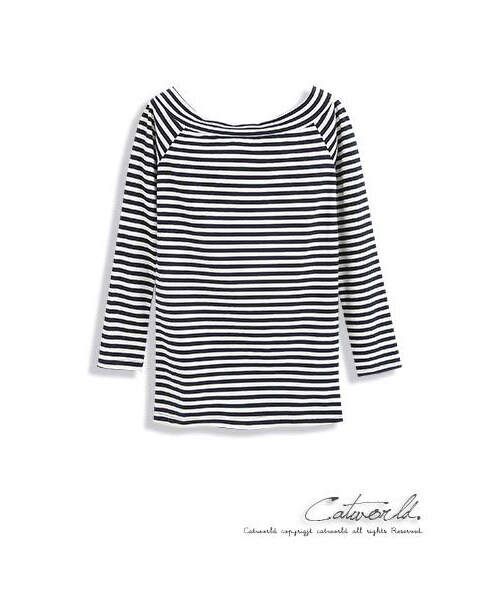 catworld（キャットワールド）の「一字領條紋棉T（その他・レディース・黑/軍綠/深藍・M/L/XL）」の9枚目の写真