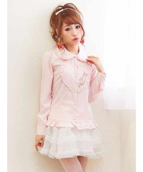 DearMyLove（ディアマイラブ）の「ハートフリル刺繍ブラウス（トップス・レディース・ホワイト/ピンク/ブラック・M/L/LL）」の3枚目の写真