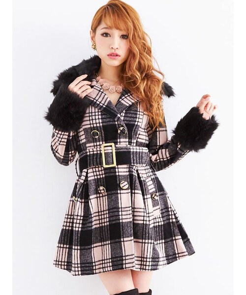 Diable baiser（ディアブルベーゼ）の「フィットアンドフレアモテギャルコート（ジャケット/アウター・レディース・ホワイト/ブラック/千鳥BLK/千鳥PNK/ツイードBLK/チェックWHT/チェックPNK/チェックRED・S/M/L/LL/3L）」の7枚目の写真