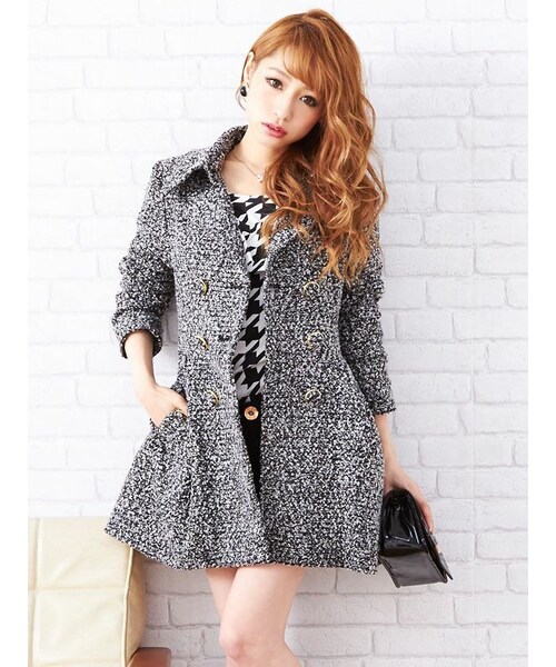 Diable baiser（ディアブルベーゼ）の「フィットアンドフレアモテギャルコート（ジャケット/アウター・レディース・ホワイト/ブラック/千鳥BLK/千鳥PNK/ツイードBLK/チェックWHT/チェックPNK/チェックRED・S/M/L/LL/3L）」の5枚目の写真