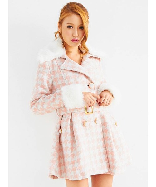 Diable baiser（ディアブルベーゼ）の「フィットアンドフレアモテギャルコート（ジャケット/アウター・レディース・ホワイト/ブラック/千鳥BLK/千鳥PNK/ツイードBLK/チェックWHT/チェックPNK/チェックRED・S/M/L/LL/3L）」の6枚目の写真