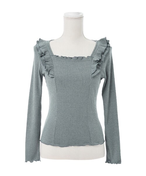 mon Lily（モンリリィ）の「エンジェルフリルリブカットソー（トップス・レディース・アイボリー/グレー/ピンク/ブルー/チャコール・M/L）」の2枚目の写真