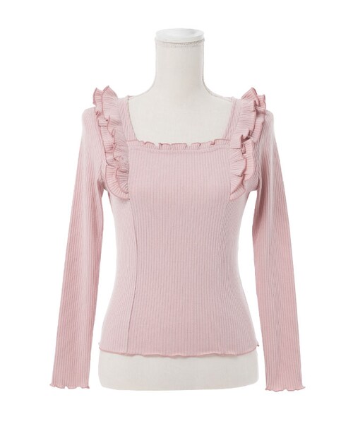 mon Lily（モンリリィ）の「エンジェルフリルリブカットソー（トップス・レディース・アイボリー/グレー/ピンク/ブルー/チャコール・M/L）」の5枚目の写真