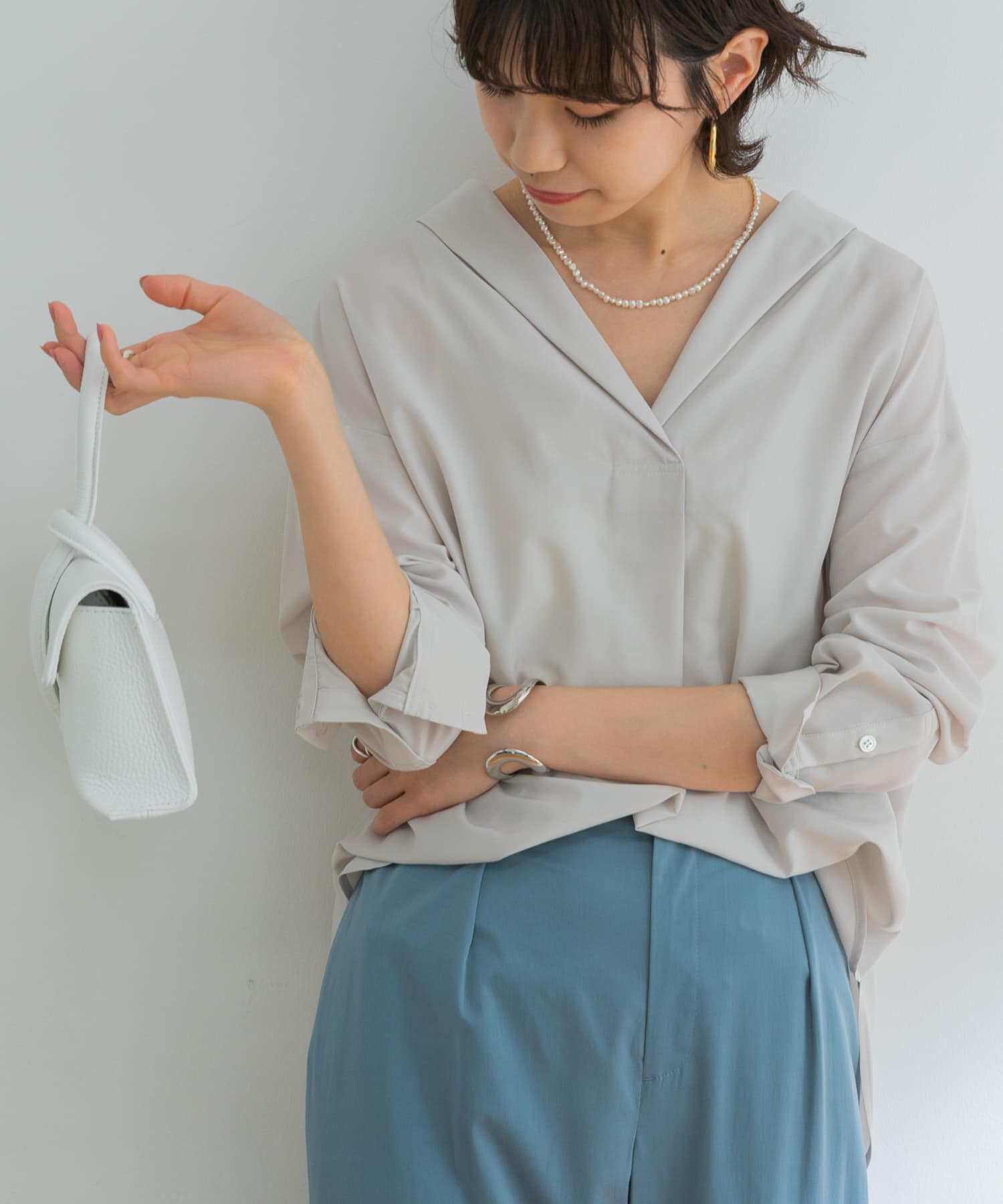 URBAN RESEARCH ID(アーバンリサーチ アイディー)の「設計領正面打褶襯衫(トップス・レディース・淺灰色/黃色/條紋・FREE)」の12枚目の写真