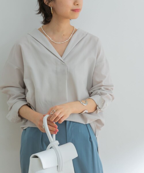 URBAN RESEARCH ID(アーバンリサーチ アイディー)の「設計領正面打褶襯衫(トップス・レディース・淺灰色/黃色/條紋・FREE)」の13枚目の写真