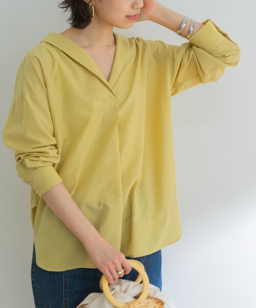URBAN RESEARCH ID(アーバンリサーチ アイディー)の「設計領正面打褶襯衫(トップス・レディース・淺灰色/黃色/條紋・FREE)」の20枚目の写真