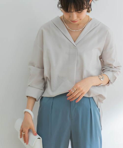 URBAN RESEARCH ID(アーバンリサーチ アイディー)の「設計領正面打褶襯衫(トップス・レディース・淺灰色/黃色/條紋・FREE)」の14枚目の写真