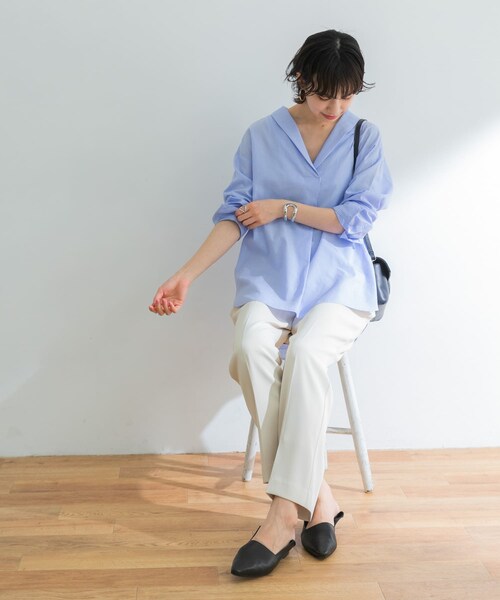 URBAN RESEARCH ID(アーバンリサーチ アイディー)の「設計領正面打褶襯衫(トップス・レディース・淺灰色/黃色/條紋・FREE)」の10枚目の写真
