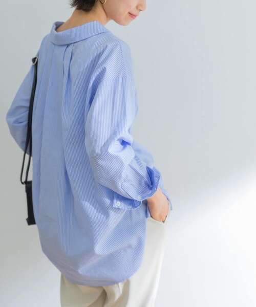 URBAN RESEARCH ID(アーバンリサーチ アイディー)の「設計領正面打褶襯衫(トップス・レディース・淺灰色/黃色/條紋・FREE)」の6枚目の写真