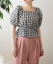 HEYUMM（ヘユム）の「HEYUMM ギンガムチェックフリルブラウス（その他・レディース）」