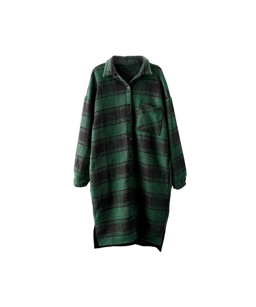 gracegift(グレースギフト)の「復古英倫 韓國厚磅格紋長版襯衫外套(その他・レディース・綠/白・F)」の1枚目の写真