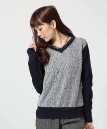 HARE | ツイードキリカエＶネックプルオーバー(トップス)