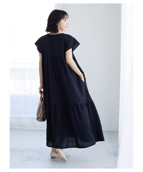 Green　Parks（グリーンパークス）の「・ESCAR アイレットティアードワンピース（ワンピース/ドレス・ブラック/グリーン・F）」の9枚目の写真