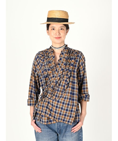 定価4.7万 45R インド麦平のマドラスフリルカシュクール ネイビー 184 定価4.7万 45R インド麦平のマドラスフリルカシュクール