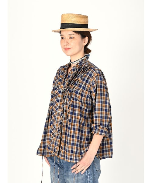 美品◎45R インド麦平のマドラスフリルカシュクール チェック M
