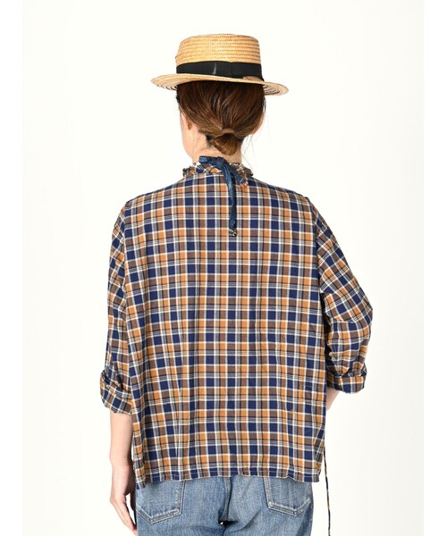 定価4.7万 45R インド麦平のマドラスフリルカシュクール ネイビー 184 45R（フォーティファイブアール）の「インド麦平のマドラス