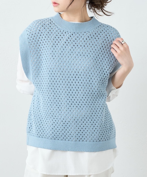 PUAL CE CIN（ピュアルセシン）の「【Du noir】メッシュニットベスト（ニット/セーター・レディース・ライトグレー/サックスブルー/ブラック・FREE）」の2枚目の写真