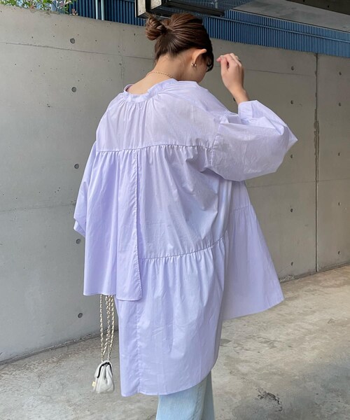 DouDou（ドゥドゥ）の「2WAYティアードチュニックブラウス（シャツ/ブラウス・レディース・オフホワイト/バイオレット/ブラック/ブルー・F）」の3枚目の写真