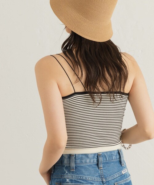 Kastane(カスタネ)の「カップ付きボーダーブラキャミ(タンクトップ・レディース・ライトベージュ/ブラック/オフホワイト・F)」の3枚目の写真