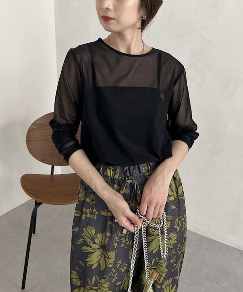 CAPRICIEUX LE'MAGE（カプリシューレマージュ）の「パワーメッシュプルオーバー（Tシャツ/カットソー・レディース・ベージュ/ライムグリーン/ブラック・F）」の2枚目の写真