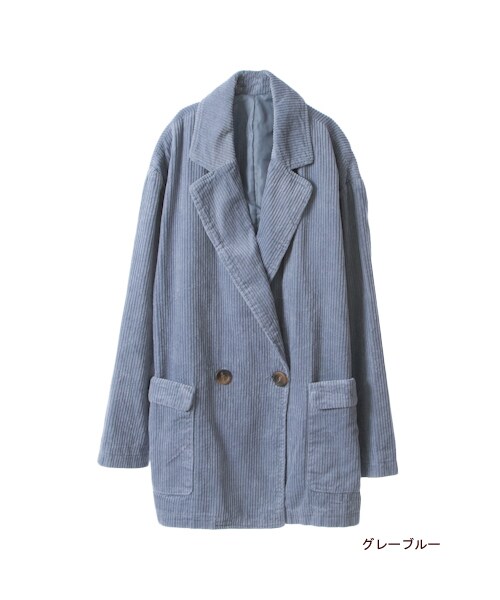 w closet（ダブルクローゼット）の「コーデュロイダブルチェスターコート（トップス・レディース・モカベージュ/グリーン/グレーブルー/ネイビー・FREE）」の4枚目の写真