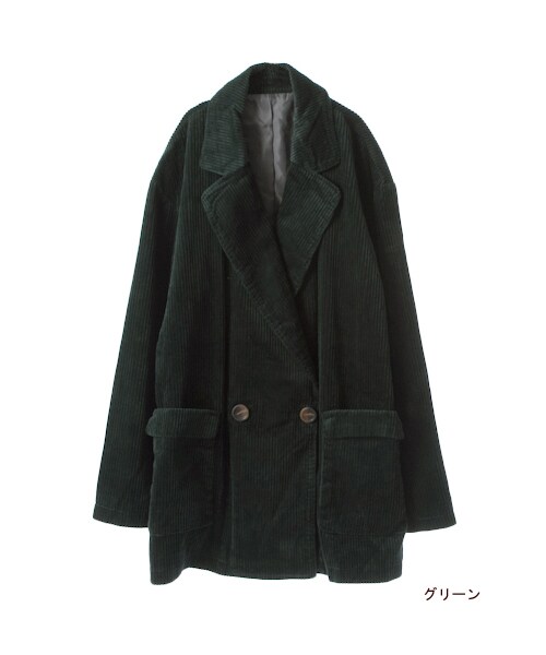 w closet（ダブルクローゼット）の「コーデュロイダブルチェスターコート（トップス・レディース・モカベージュ/グリーン/グレーブルー/ネイビー・FREE）」の3枚目の写真