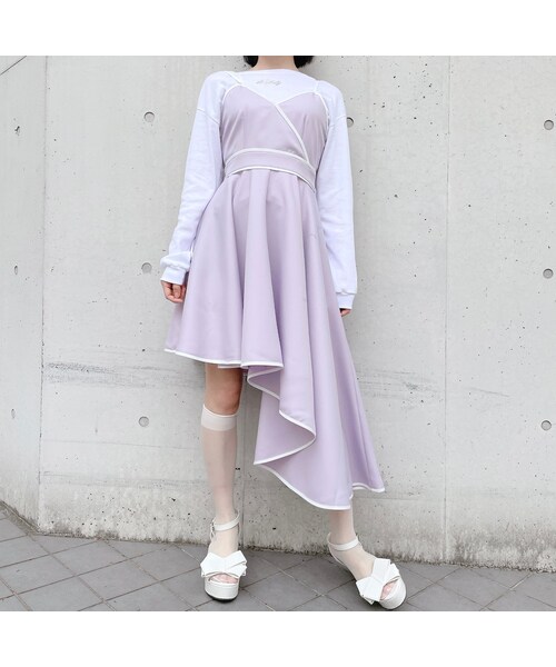 lilLilly（リルリリー）の「アシメントリーパイピングドレス（ワンピース/ドレス・レディース・BLUE/PURPLE/BLACK）」の6枚目の写真