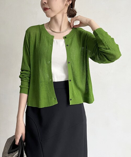 CAPRICIEUX LE'MAGE(カプリシューレマージュ)の「2WAY柄編みリブカーディガン(カーディガン/ボレロ・レディース・エクリュ/グリーン/ブラック・F)」の1枚目の写真