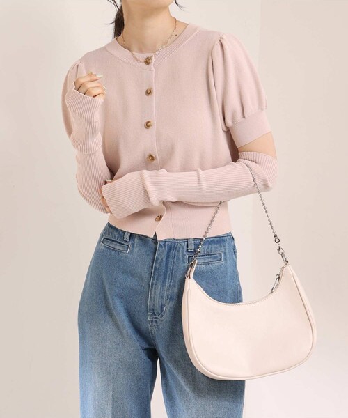 one after another NICE CLAUP(ワンアフターアナザーナイスクラップ)の「アームウォーマー付ニット(ニット/セーター・レディース・ライトベージュ/ピンク系その他/ブラック・0)」の2枚目の写真