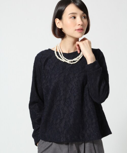 LEPSIM（レプシィム）の「レースボンディングＡライン（トップス・レディース・オフ/ブラック×チャコールグレー/アイボリー×ライトグレー/ダークネイビー・Ｍ/Ｌ）」の4枚目の写真