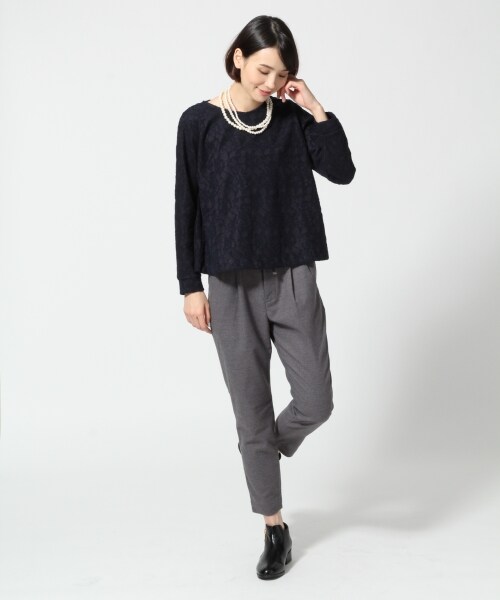 LEPSIM（レプシィム）の「レースボンディングＡライン（トップス・レディース・オフ/ブラック×チャコールグレー/アイボリー×ライトグレー/ダークネイビー・Ｍ/Ｌ）」の8枚目の写真