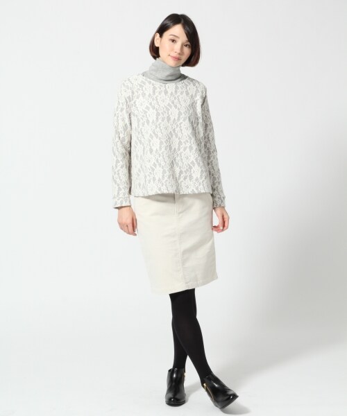 LEPSIM（レプシィム）の「レースボンディングＡライン（トップス・レディース・オフ/ブラック×チャコールグレー/アイボリー×ライトグレー/ダークネイビー・Ｍ/Ｌ）」の7枚目の写真