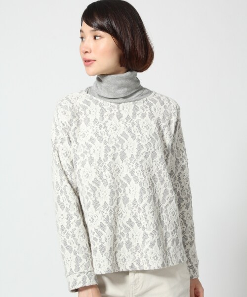 LEPSIM（レプシィム）の「レースボンディングＡライン（トップス・レディース・オフ/ブラック×チャコールグレー/アイボリー×ライトグレー/ダークネイビー・Ｍ/Ｌ）」の3枚目の写真