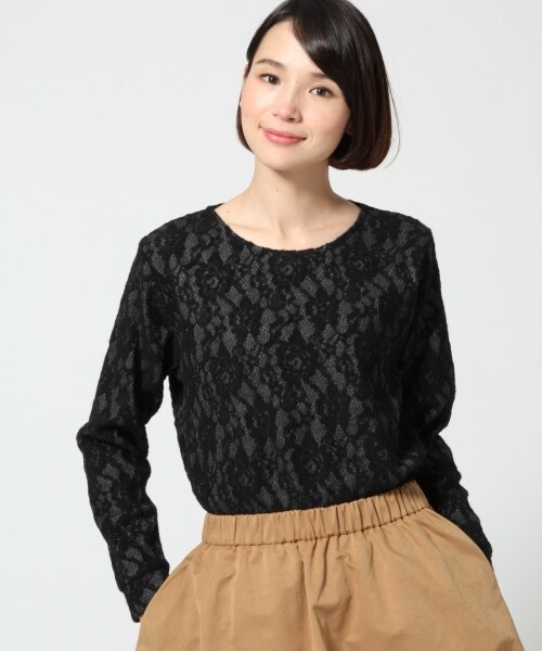 LEPSIM（レプシィム）の「レースボンディングＡライン（トップス・レディース・オフ/ブラック×チャコールグレー/アイボリー×ライトグレー/ダークネイビー・Ｍ/Ｌ）」の2枚目の写真