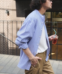 CIAOPANIC TYPY | 【一部SHOP限定】ストライプバンドカラーオーバーシャツ(シャツ/ブラウス)