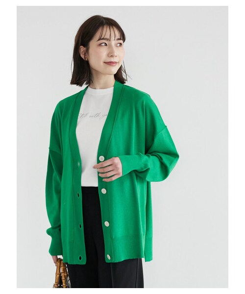 Green　Parks（グリーンパークス）の「洗える ミドル丈ニットカーデ（トップス・オフホワイト/グリーン/ネイビー・F）」の5枚目の写真